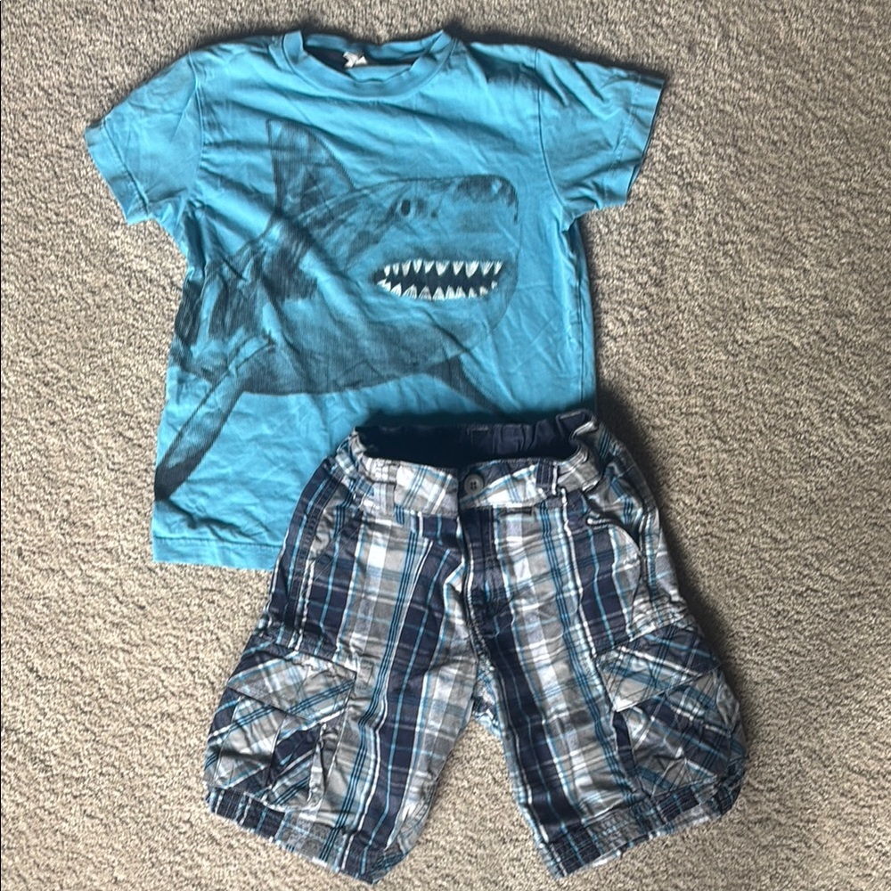 Boden Blue and Gray Layered Tee, Hannah Andersson Shorts